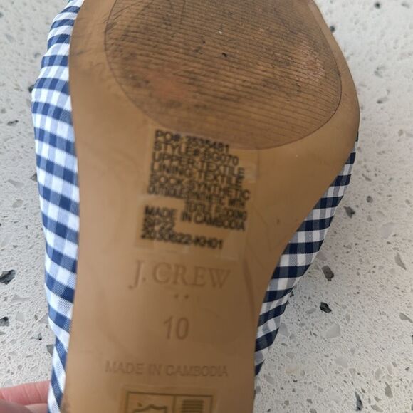 J. Crew Navy Gingham Knot Sandals Printed Mid Block Heel Women’s Size 10 EUC - Picture 9 of 14